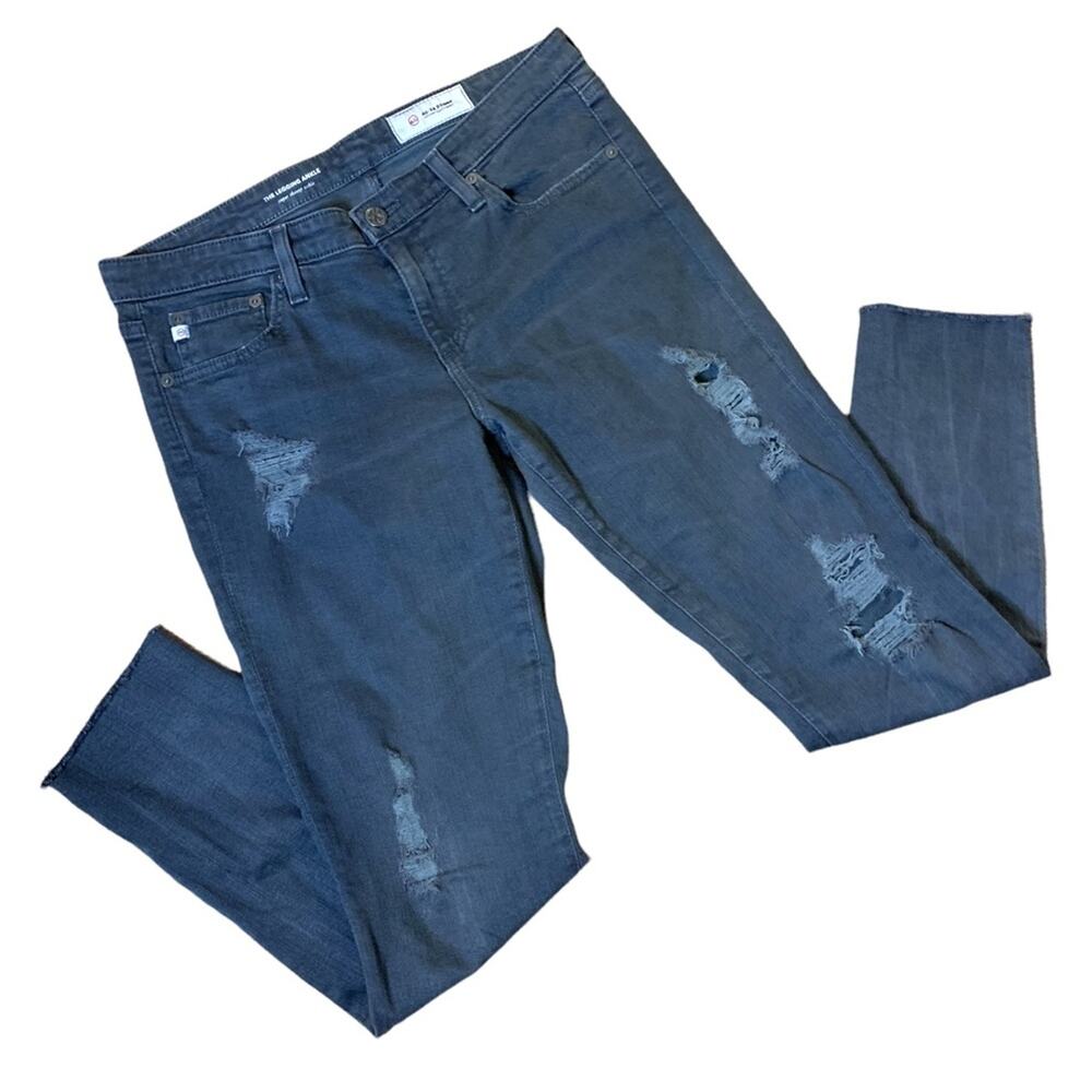 AG Adriano Goldschmied Distressed The Legging Ankle Super Skinny Gray Jean 30